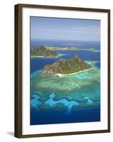 Monuriki Island and Coral Reef, Mamanuca Islands, Fiji-David Wall-Framed Photographic Print