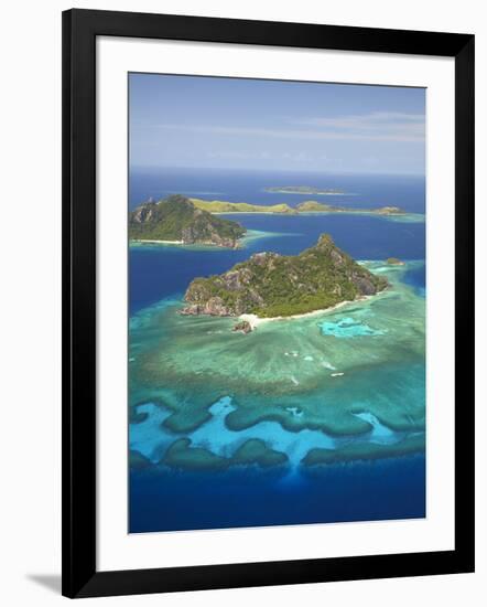 Monuriki Island and Coral Reef, Mamanuca Islands, Fiji-David Wall-Framed Photographic Print