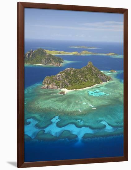 Monuriki Island and Coral Reef, Mamanuca Islands, Fiji-David Wall-Framed Photographic Print