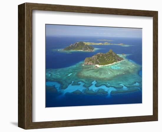 Monuriki Island and Coral Reef, Mamanuca Islands, Fiji-David Wall-Framed Photographic Print