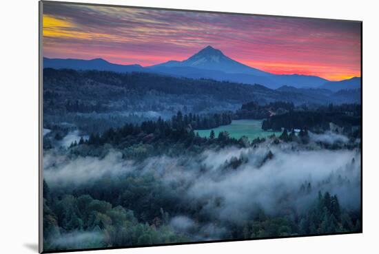 Mood and Sunrise Fire at Mount Hood, Sandy, Oregon, Portland-Vincent James-Mounted Premium Photographic Print