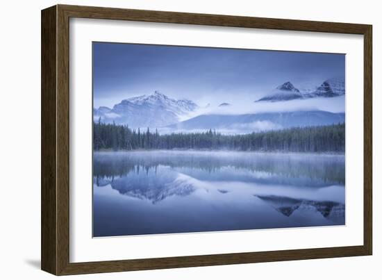 Moody misty morning at Herbert Lake in the Canadian Rockies, Banff National Park-Adam Burton-Framed Photographic Print