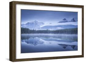 Moody misty morning at Herbert Lake in the Canadian Rockies, Banff National Park-Adam Burton-Framed Photographic Print