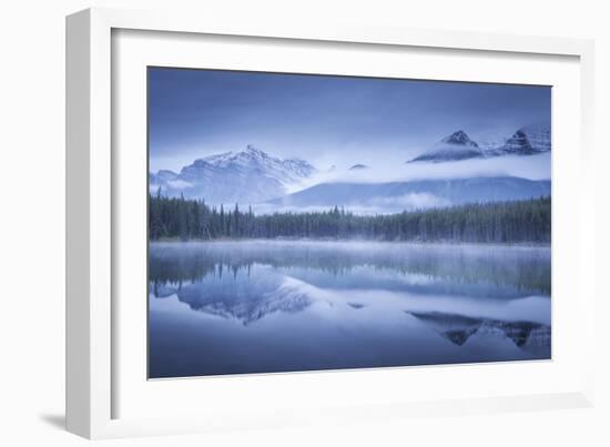 Moody misty morning at Herbert Lake in the Canadian Rockies, Banff National Park-Adam Burton-Framed Photographic Print