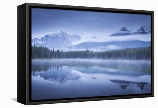 Moody misty morning at Herbert Lake in the Canadian Rockies, Banff National Park-Adam Burton-Framed Stretched Canvas