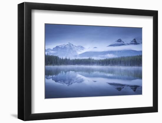 Moody misty morning at Herbert Lake in the Canadian Rockies, Banff National Park-Adam Burton-Framed Photographic Print