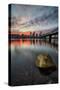 Moody Riverside Sunset, Hawthorne Bridge, Eastbank Esplande, Portland Oregon-Vincent James-Stretched Canvas