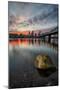 Moody Riverside Sunset, Hawthorne Bridge, Eastbank Esplande, Portland Oregon-Vincent James-Mounted Photographic Print