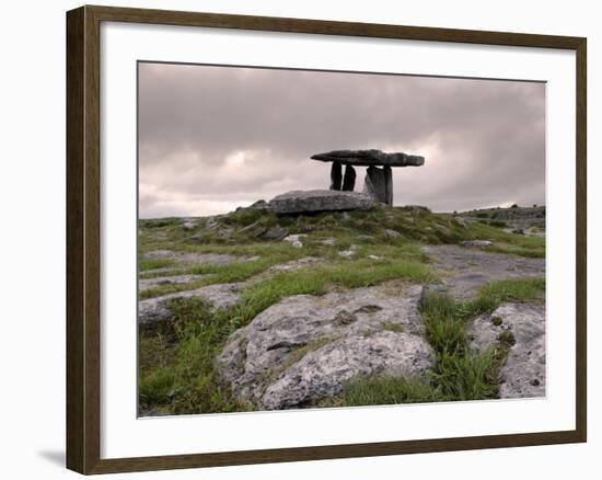 Moody Sky Over Poulnabrone Dolmen Portal Megalithic Tomb at Dusk, Munster, Ireland-Gary Cook-Framed Photographic Print