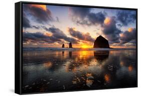 Moody Sunset at Cannon Beach, Oregon Coast-Vincent James-Framed Stretched Canvas