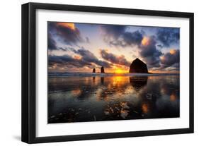 Moody Sunset at Cannon Beach, Oregon Coast-Vincent James-Framed Photographic Print