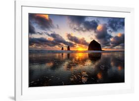 Moody Sunset at Cannon Beach, Oregon Coast-Vincent James-Framed Photographic Print