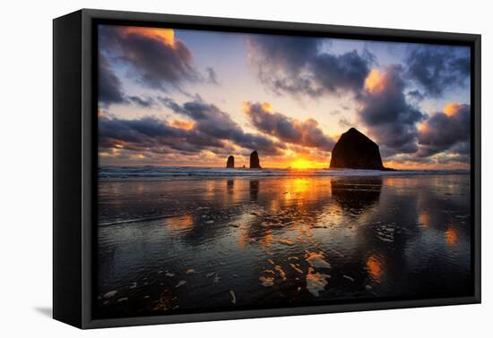 Moody Sunset at Cannon Beach, Oregon Coast-Vincent James-Framed Stretched Canvas