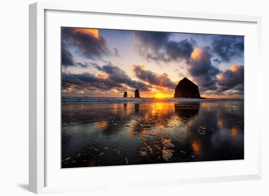 Moody Sunset at Cannon Beach, Oregon Coast-Vincent James-Framed Photographic Print