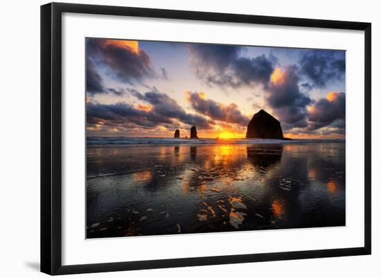 Moody Sunset at Cannon Beach, Oregon Coast-Vincent James-Framed Photographic Print