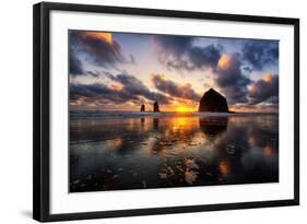 Moody Sunset at Cannon Beach, Oregon Coast-Vincent James-Framed Photographic Print