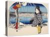 Moon After Snow at Ry?goku from Series 3 Views of Snow at Famous Places in Eastern Capital, c.1840-Ando or Utagawa Hiroshige-Stretched Canvas