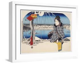 Moon After Snow at Ry?goku from Series 3 Views of Snow at Famous Places in Eastern Capital, c.1840-Ando or Utagawa Hiroshige-Framed Giclee Print