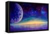 Moon Against a Starry Night-Valery Rybakow-Framed Stretched Canvas