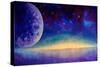 Moon Against a Starry Night-Valery Rybakow-Stretched Canvas