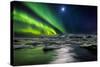 Moon and Aurora Borealis, Northern Lights with the Moon Illuminating the Skies and Icebergs-null-Stretched Canvas