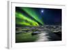 Moon and Aurora Borealis, Northern Lights with the Moon Illuminating the Skies and Icebergs-null-Framed Photographic Print