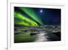 Moon and Aurora Borealis, Northern Lights with the Moon Illuminating the Skies and Icebergs-null-Framed Photographic Print