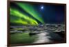 Moon and Aurora Borealis, Northern Lights with the Moon Illuminating the Skies and Icebergs-null-Framed Photographic Print