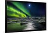 Moon and Aurora Borealis, Northern Lights with the Moon Illuminating the Skies and Icebergs-null-Framed Photographic Print