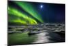 Moon and Aurora Borealis, Northern Lights with the Moon Illuminating the Skies and Icebergs-null-Mounted Photographic Print