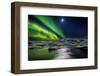 Moon and Aurora Borealis, Northern Lights with the Moon Illuminating the Skies and Icebergs-null-Framed Premium Photographic Print