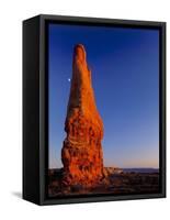 Moon and sandstone spire at Arches National Park-Scott T. Smith-Framed Stretched Canvas