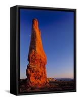 Moon and sandstone spire at Arches National Park-Scott T. Smith-Framed Stretched Canvas