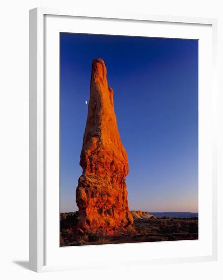 Moon and sandstone spire at Arches National Park-Scott T. Smith-Framed Photographic Print