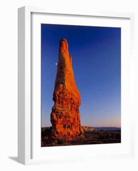 Moon and sandstone spire at Arches National Park-Scott T. Smith-Framed Photographic Print