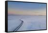 Moon and snowy mountain road, Iceland-Panoramic Images-Framed Stretched Canvas