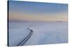 Moon and snowy mountain road, Iceland-Panoramic Images-Stretched Canvas