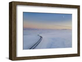 Moon and snowy mountain road, Iceland-Panoramic Images-Framed Photographic Print