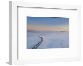 Moon and snowy mountain road, Iceland-Panoramic Images-Framed Photographic Print