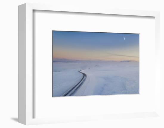 Moon and snowy mountain road, Iceland-Panoramic Images-Framed Photographic Print