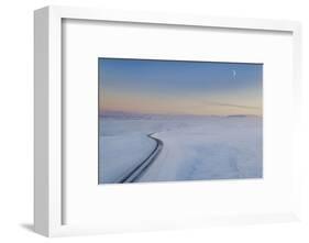 Moon and snowy mountain road, Iceland-Panoramic Images-Framed Photographic Print