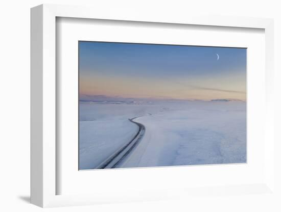 Moon and snowy mountain road, Iceland-Panoramic Images-Framed Photographic Print