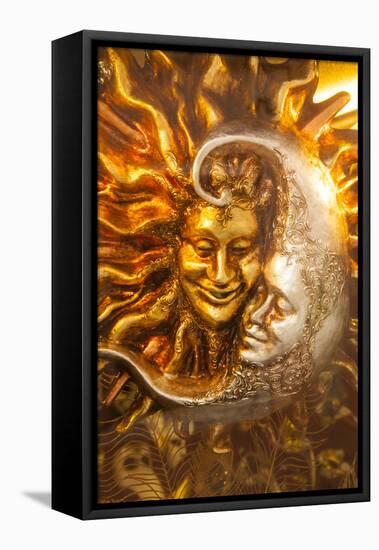 Moon and Sun Carnival Mask Decorations, Venice, Veneto, Italy, Europe-Guy Thouvenin-Framed Stretched Canvas