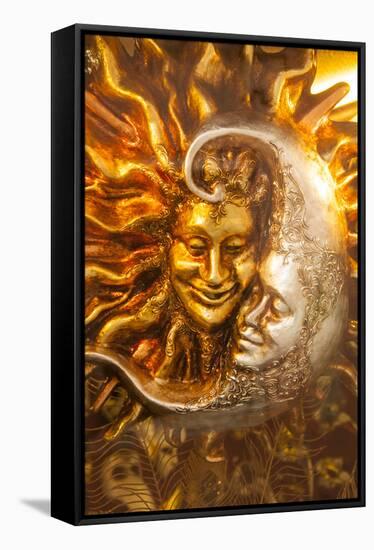 Moon and Sun Carnival Mask Decorations, Venice, Veneto, Italy, Europe-Guy Thouvenin-Framed Stretched Canvas