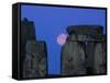 Moon Behind Stonehenge, UNESCO World Heritage Site, Wiltshire, England, United Kingdom, Europe-Charles Bowman-Framed Stretched Canvas