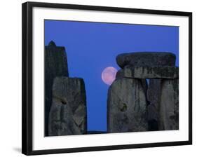 Moon Behind Stonehenge, UNESCO World Heritage Site, Wiltshire, England, United Kingdom, Europe-Charles Bowman-Framed Photographic Print