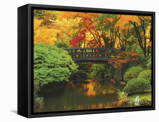 Moon Bridge in Autumn: Portland Japanese Garden, Portland, Oregon, USA-Michel Hersen-Framed Stretched Canvas