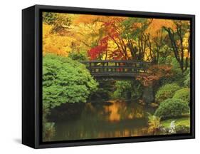 Moon Bridge in Autumn: Portland Japanese Garden, Portland, Oregon, USA-Michel Hersen-Framed Stretched Canvas