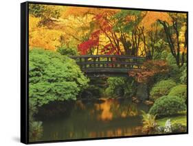 Moon Bridge in Autumn: Portland Japanese Garden, Portland, Oregon, USA-Michel Hersen-Framed Stretched Canvas