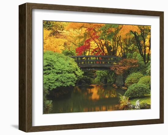 Moon Bridge in Autumn: Portland Japanese Garden, Portland, Oregon, USA-Michel Hersen-Framed Premium Photographic Print